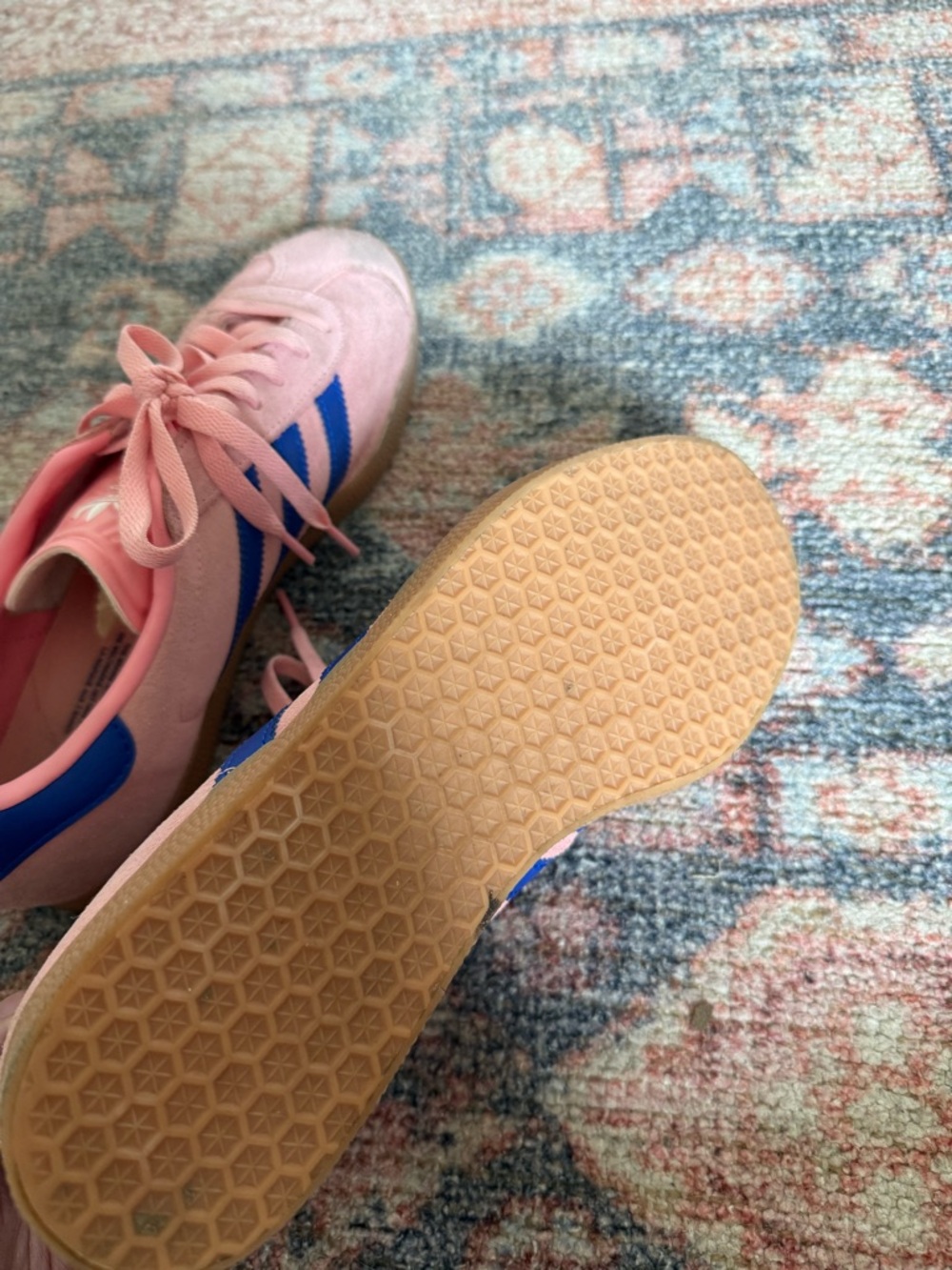 adidas Pink Suede Sneakers with Blue Stripes - Picture 5 of 5